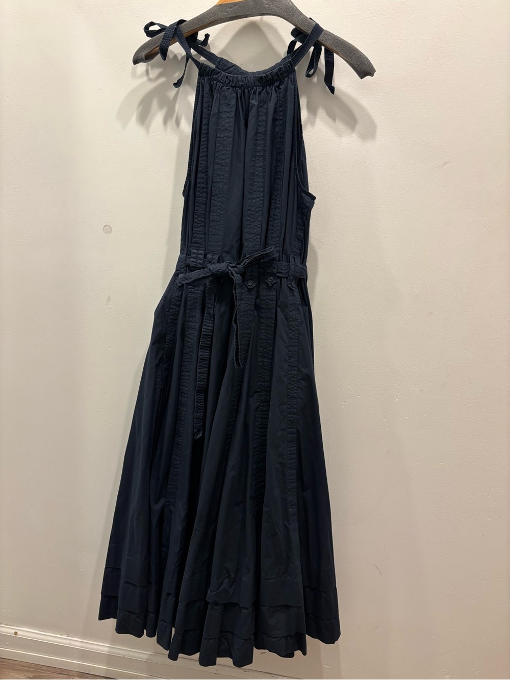 Ulla Johnson Navy Tie-Shoulder Maxi Dress with Waist Tie